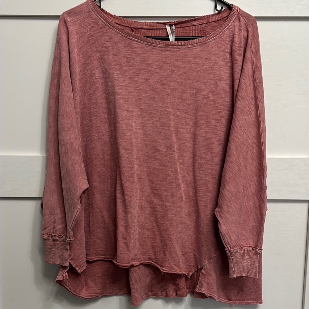 Women’s red “washed” look. Free people vibes